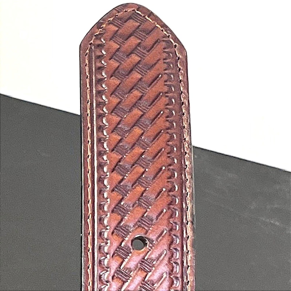 Mens Brown Genuine Leather Basketweave Tooled Western Belt Size 50 035008-210 - Picture 7 of 9